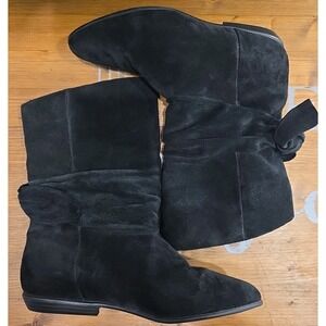 Vintage AJ. Valenci Black Short Love Knot Westher Resistant‎ Suede Boot Size 9